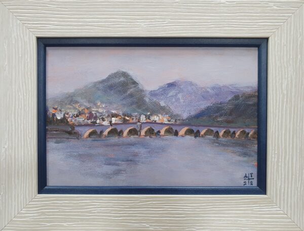 Umetnicka slika - Naziv slike Most-1-Slikar Dragan Tasic-tehnika akril-na lesonitu-Format slike sa 40x30-cm-bez rama 30x20 cm-sertifikat-Cena slike 6490 dinara