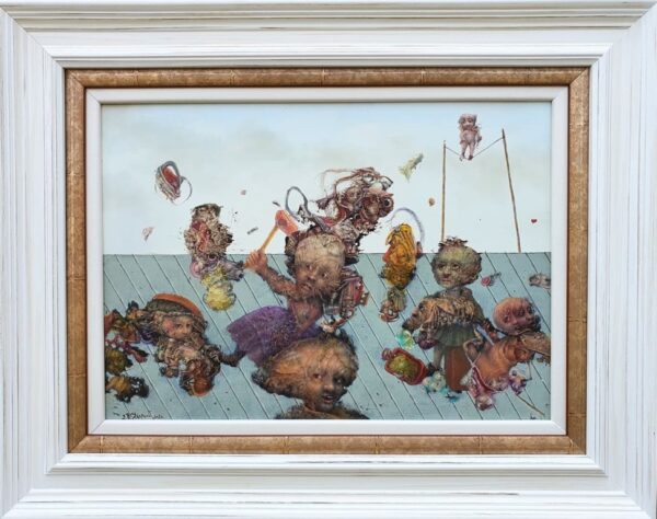 Umetnicka slika - naziv slike Igra-tehnika ulje na drvetu-Format slike sa ramom 38x48 cm-bez rama 25x35 cm-sertifikat-Slikar Dejan Ulardzic- Cena slike 75520 dinara