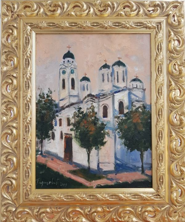 Umetnicka slika - naziv slike Crkva Smederevo-Slikar Radovan Vojinovic-Format slike sa ramom 59x49 cm-bez rama 40x30 cm-tehnika ulje na platnu-sertifikat-Cena slike 12980 dinara