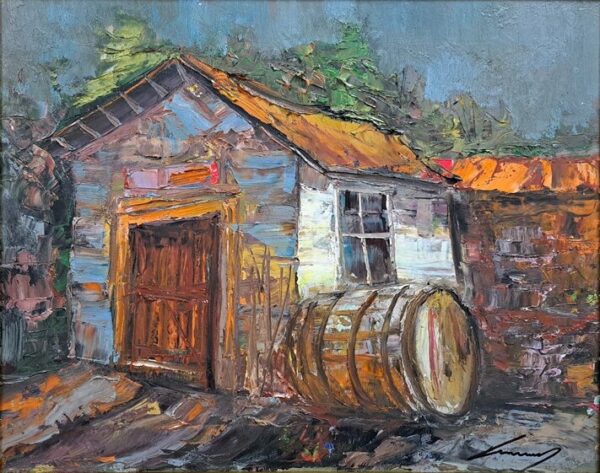 Umetnička slika Bačva II slikar Ivan Vanja Milanović - tehnika ulje na platnu - Format slike sa ramom 53x63 cm - bez rama 40x50 cm - Cena umetničke slike 15340 dinara - izgled slike bez rama