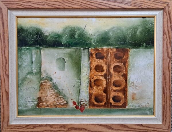 Umetnička slika Kapija III slikar Pavle Blesić - tehnika kombinovana ulje na lesonitu - format slike sa ramom 63x81 cm - bez rama 48x67 cm - Cena umetničke slike 106200 dinara - izgled slike sa ramom