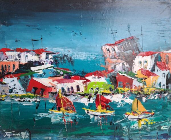 Umetnička slika Sicilija 11 slikar Duško Trifunović-tehnika ulje na platnu - format slike bez rama 40x50 cm - cena umetničke slike 25960 dinara - izgled slike bez rama