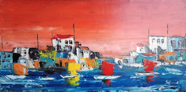 Umetnička slika Sicilija 14 slikar Duško Trifunović - tehnika ulje na platnu - format slike bez rama 30x60 cm - cena umetničke slike 23600 dinara - izgled slike bez rama