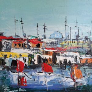 Umetnička slika Sicilija 4 slikar Duško Trifunović - tehnika ulje na platnu - format slike bez rama 30x30 cm - cena umetničke slike 17700 dinara - izgled slike bez rama