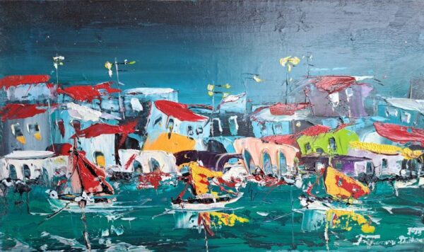 Umetnička slika Sicilija 7 slikar Duško Trifunović-tehnika ulje na platnu - format slike bez rama 30x50 cm - cena umetničke slike 23600 dinara - izgled slike bez rama