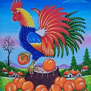 Umetnička slika Petao na panju slikar Zoran Zarić - tehnika ulje na platnu - format slike sa ramom 41x36 cm - bez rama 30x25 cm - Cena umetničke slike 15930 dinara - izgled slike bez rama
