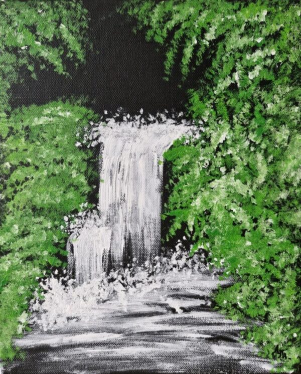 Umetnička slika Vodopad slikarka Tijana Lazić - tehnika akril na platnu - format slike bez rama 30x25 cm - Cena umetničke slike 8260 dinara - izgled slike bez rama