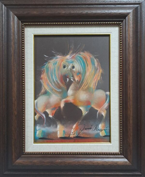 Umetnička slika Braon ples XVI slikar Janoš Mesaroš - tehnika pastel - format slike sa ramom 56x46 cm - bez rama 35x25 cm - Cena umetničke slike 23600 dinara - izgled slike sa ramom