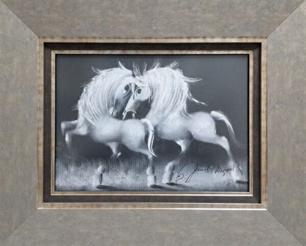 Umetnička slika Crno belo XVI slikar Janoš Mesaroš - tehnika pastel - format slike sa ramom 41x51 cm - bez rama 25x35 cm - Cena umetničke slike 23600 dinara - izgled slike sa ramom