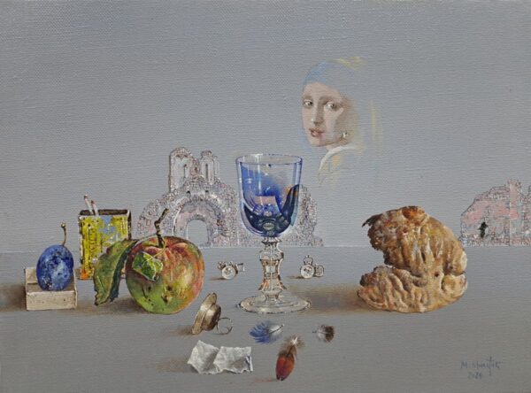Umetnička slika Devojka sa bisernom minđušom II slikar Milan Miletić - tehnika ulje na platnu - format slike bez rama 30x40 cm - Cena umetničke slike 100300 dinara - izgled slike bez rama