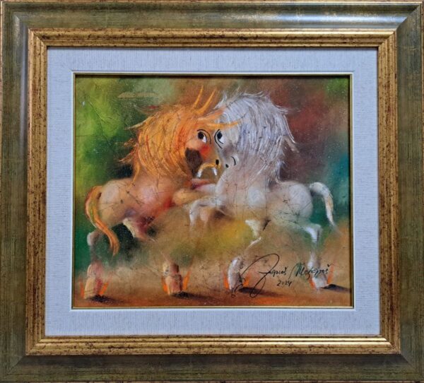 Umetnička slika Gužvana ljubav XV slikar Janoš Mesaroš - tehnika kombinovana pastel i ulje - format slike sa ramom 53x59 cm - bez rama 32x38 cm - Cena umetničke slike 70800 dinara - izgled slike sa ramom