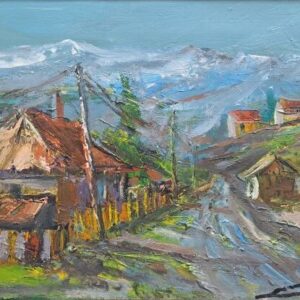 Umetnička slika Planinski kraj slikar Ivan Vanja Milanović - tehnika ulje na platnu - format slike sa ramom 45x53 cm - bez rama 30x40 cm - Cena umetničke slike 15340 dinara - izgled slike bez rama