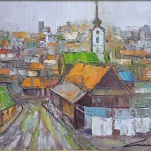 Umetnička slika Saborna crkva slikar Ivan Vanja Millanović - tehnika ulje na platnu - format slike sa ramom 54x54 cm - bez rama 40x50 cm - Cena umetničke slike 17700 dinara - izgled slike bez rama