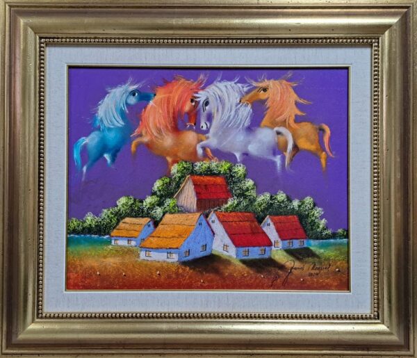 Umetnička slika Svi smo različiti XV slikar Janoš Mesaroš - tehnika kombinovana pastel i ulje- format slike sa ramom 63x73 cm - bez rama 40x50 cm - Cena umetničke slike 56640 dinara - izgled slike sa ramom