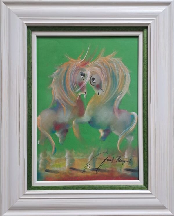 Umetnička slika Zelena rapsodija XVI slikar Janoš Mesaroš - tehnika pastel - format slike sa ramom 50x40 cm - bez rama 35x25 cm - Cena umetničke slike 23600 dinara - izgled slike sa ramom