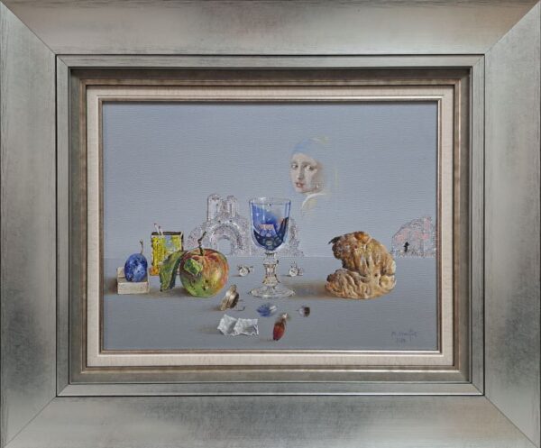Umetnička slika Devojka sa bisernom minđušom II slikar Milan Miletić - tehnika ulje na platnu - format slike bez rama 30x40 cm - sa ramom 49x59 cm - Cena umetničke slike 100300 dinara - izgled slike sa ramom
