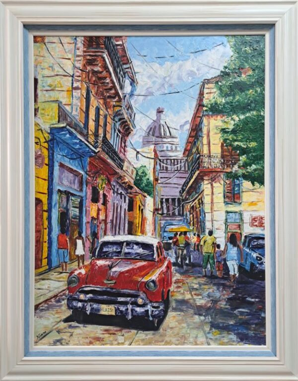 Umetnička slika Havana - Kuba 5 slikar Niovel Viera - tehnika ulje na platnu - format slike sa ramom 96x76 cm - bez rama 80x60 cm - Cena umetničke slike 53100 dinara - izgled slike sa ramom