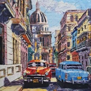 Umetnička slika Havana - Kuba 6 slikar Niovel Viera - tehnika ulje na platnu - format slike sa ramom 96x76 cm - bez rama 80x60 cm - Cena umetničke slike 53100 dinara - izgled slike bez rama