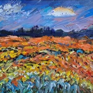 Umetnička slika polje suncokreta slikar Dragan Kunić - tehnika ulje na platnu - format slike sa ramom 51x66 cm - bez rama 35x50 cm - Cena umetničke slike 25960 dinara - izgled slike bez rama