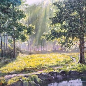Umetnička slika Šuma slikar Staniša Stojiljković Nite - tehnika ulje na platnu - format slike bez rama 50x70 cm - Cena umetničke slike 59000 dinara - izgled slike bez rama
