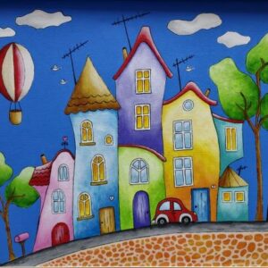 Umetnička slika Balon slikarka Tijana Lazić - tehnika akril na platnu - format slike sa ramom 50x60 cm - bez rama 40x50 cm - Cena umetničke slike 11800 dinara - izgled slike bez rama