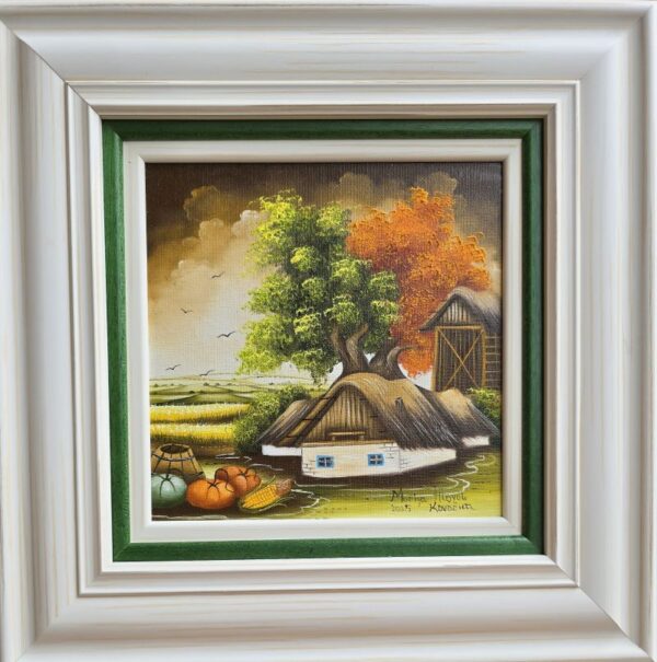 Umetnička slika Drvo ljubavi 1 slikarka Marija Hlavati - tehnika ulje na platnu kasirano na kartonu - format slike sa ramom 35x35 cm - bez rama 20x20 cm - naivno slikarstvo - Cena umetničke slike 15340 dinara - izgled slike sa ramom