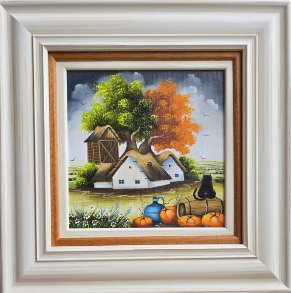 Umetnička slika Drvo ljubavi 2 slikarka Marija Hlavati - tehnika ulje na platnu kasirano na kartonu - format slike sa ramom 35x35 cm - bez rama 20x20 cm - naivno slikarstvo - Cena umetničke slike 15340 dinara - izgled slike sa ramom