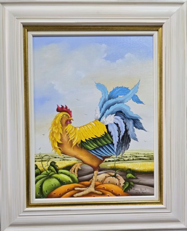 Umetnička slika Pevac 2 slikarka Marija Hlavati - tehnika ulje na platnu kasirano na kartonu - format slike sa ramom 55x45 cm - bez rama 40x30 cm - Cena umetničke slike 31860 dinara - izgled slike sa ramom