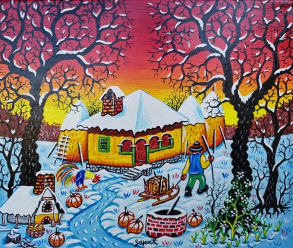 Umetnička slika Sanke slikar Zoran Zarić - tehnika ulje na platnu - format slike bez rama 30x25 cm - Cena umetničke slike 12900 dinara - izgled slike bez rama