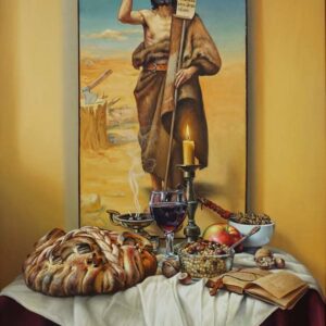 Umetnička slika Jovanj dan – slavska ikona Sveti Jovan Krstitelj – slikar Jovica Tomašević – tehnika ulje na platnu kaširano na šperu – format slike sa ramom 98×79 cm – bez rama 80×61 cm – Cena umetničke slike 179.000 dinara – uz sertifikat – izgled slike bez rama