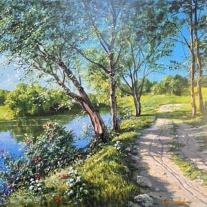 Umetnička slika Put slikar Staniša Stojiljković Nite – tehnika ulje na platnu – format slike 50×60 cm – Cena umetničke slike 63.720 dinara – uz sertifikat – izgled slike bez rama