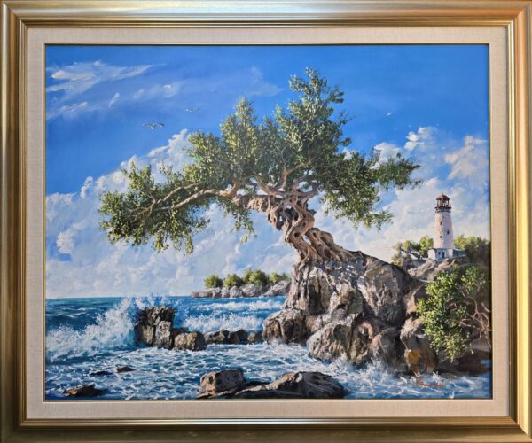 Umetnička slika Svetionik slikar Staniša Stojiljković Nite – tehnika ulje na platnu – format slike sa ramom 101×121 cm – bez rama 80×100 cm – Cena umetničke slike 118.000 dinara – uz sertifikat – izgled slike sa ramom