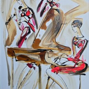 Umetnička slika Trio 1 – slikar Dušan Rajšić – tehnika akril na platnu – format slike sa ramom 76×56 cm – bez rama 70×50 cm – Cena umetničke slike 28.320 dinara – izgled slike bez rama