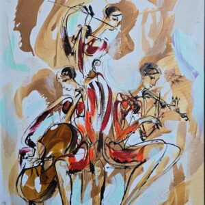 Umetnička slika Trio 2 slikar Dušan Rajšić – tehnika akril na platnu – format slike sa ramom 76×56 cm – bez rama 70×50 cm – Cena umetničke slike 28.320 dinara – izgled slike bez rama