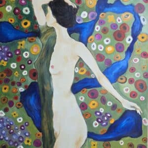 Umetnička slika Akt u cveću 1 – slikar Duško Trifunović, tehnika ulje na platnu, format slike bez rama 100×80 cm, sertifikat, 70.800 RSD - izgled slike bez rama