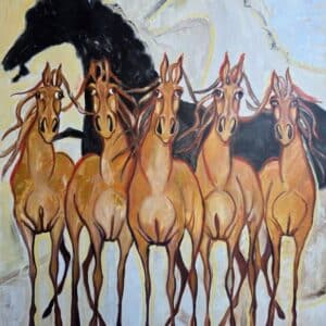 Umetnička slika Konji 1 – slikar Duško Trifunović, ulje na platnu, format bez rama 100×80 cm, sertifikat autentičnosti - izgled slike bez rama