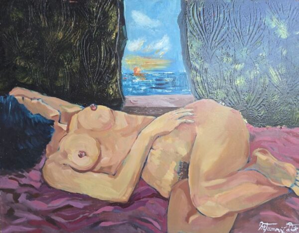 Ženski akt, Duško Trifunović, ulje na platnu, sa 90×70 cm, bez rama (format platna), sertifikat o originalnosti, cena 59.000 dinara – izgled umetničke slike bez rama
