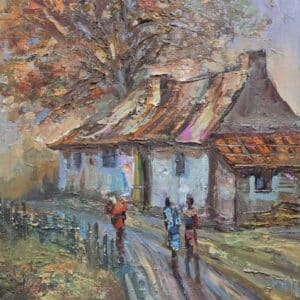 Umetnička slika Jesen – slikar Ivan Vanja Milanović – tehnika slikanja ulje na platnu – format slike bez rama 40×50 cm, sa ramom 51×61 cm – cena umetničke slike 17.700 dinara – sertifikat – izgled slike bez rama