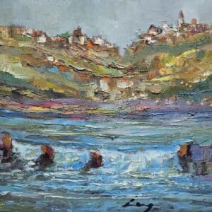 Umetnička slika More – slikar Ivan Vanja Milanović – tehnika slikanja ulje na platnu – format slike bez rama 40×50 cm, sa ramom 51×61 cm – cena umetničke slike 17.700 dinara – sertifikat – izgled slike bez rama