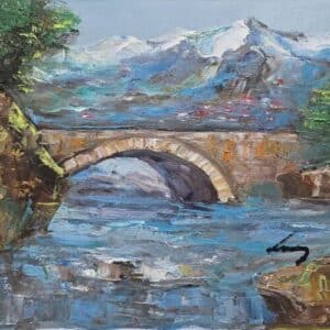 Umetnička slika Most – slikar Ivan Vanja Milanović – tehnika slikanja ulje na platnu – format slike bez rama 40×50 cm, sa ramom 51×61 cm – cena umetničke slike 17.700 dinara – sertifikat – izgled slike bez rama