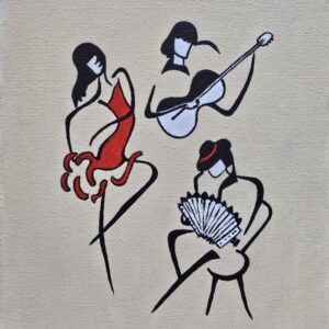 Umetnička slika Trio 1 – slikarka Tijana Lazić – tehnika slikanja akril na platnu – format slike bez rama 24×18 cm – cena umetničke slike 4.130 dinara – sertifikat – izgled slike bez rama