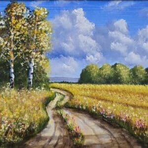 Umetnička slika Breze 7 – slikar Aleksandar Injac – tehnika slikanja ulje na platnu – luksuzno uramljena – format slike bez rama 30×40 cm, sa ramom 45×55 cm – cena umetničke slike 16499 dinara – sertifikat – izgled slike bez rama