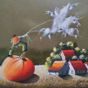 Umetnička slika – slikar Janoš Mešaroš – Hvatač konja II – tehnika slikanja: kombinovana pastel-ulje tehnika – format slike sa ramom 56×66 cm – bez rama 40×50 cm – Cena umetničke slike: 70.800 dinara – luksuzno uramljena i sa sertifikatom autentičnosti – prikaz izgleda slike bez rama