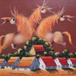 Umetnička slika slikar Janoš Mešaroš Trio snova II – tehnika slikanja: kombinovana pastel-ulje tehnika – format slike sa ramom 56×66 cm – bez rama 40×50 cm – Cena umetničke slike: 70.800 dinara – luksuzno uramljena i sa sertifikatom autentičnosti – prikaz izgleda slike bez rama