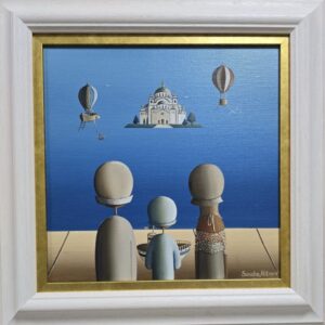 Umetnička slika Baloni slikar Sandra Mitrović - tehnika ulje na platnu - format slike sa ramom 43x43 cm - bez rama 30x30 cm - Cena umetničke slike 44840 dinara - izgled slike sa ramom