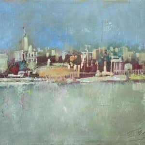 Umetnička slika Beograd na reci 1 slikar Dušan Mikonjić - tehnika ulje na platnu - format slike sa ramom — - bez rama 60x80 cm - Cena umetničke slike 47200 dinara - izgled slike bez rama