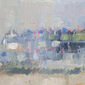 Umetnička slika Beograd na reci 2 slikar Dušan Mikonjić - tehnika ulje na platnu - format slike sa ramom — - bez rama 60x80 cm - Cena umetničke slike 47200 dinara - izgled slike bez rama