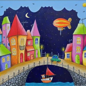 Umetnička slika Cepelin slikarka Tijana Lazić - tehnika akril na platnu - format slike sa ramom 51 x 61 cm - bez rama 40 x 50 cm - Cena umetničke slike 11 800 dinara - izgled slike bez rama