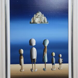 Umetnička slika Hram Svetog Save slikar Sandra Mitrović - tehnika ulje na platnu - format slike sa ramom 87x67 cm - bez rama 70x50 cm - Cena umetničke slike 114460 dinara - izgled slike sa ramom