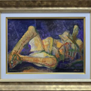 Umetnička slika Ležeća muška figura slikar Ljubodrag Janković Jale - tehnika ulje na platnu na kartonu - format slike sa ramom 38x48 cm - bez rama 25x35 cm - Cena umetničke slike 64900 dinara - izgled slike sa ramom